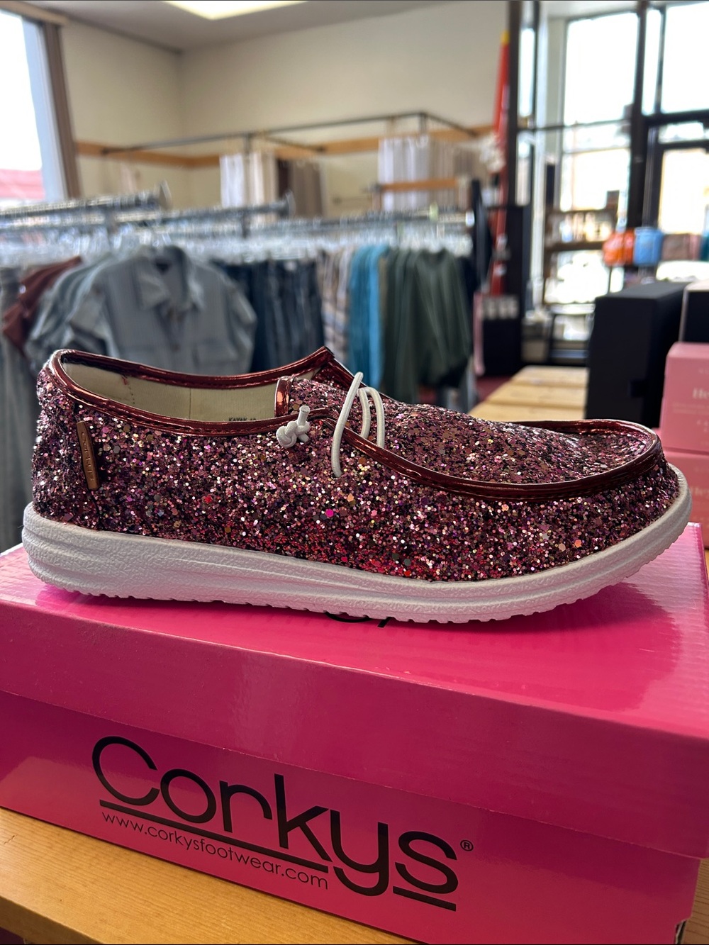 Corkys Pink Glitter Slip-On Moccasin